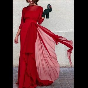 Red Long Sleeve Maxi Dress